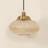 Divine Trends Pendant Hanging Glass Lamps Melon Ribbed Golden Luster with Antique Brass Finish- Pack of 1