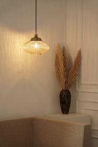 Divine Trends Pendant Hanging Glass Lamps Melon Ribbed Golden Luster with Antique Brass Finish- Pack of 1