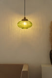 Divine Trends Pendant Hanging Glass Lamps Melon Ribbed Green Painted with Antique Brass Finish- Pack of 1