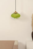 Divine Trends Pendant Hanging Glass Lamps Melon Ribbed Green Painted with Antique Brass Finish- Pack of 1