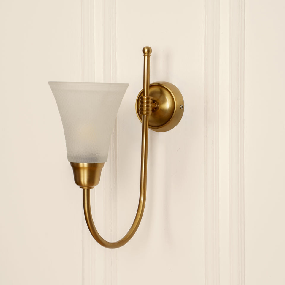 Divine Trends Brass Antique Finish Hockey Wall Lamp with Frosted Hammered Glass- with Reversable Design
