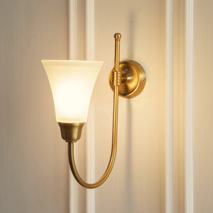 Divine Trends Brass Antique Finish Hockey Wall Lamp with Frosted Hammered Glass- with Reversable Design