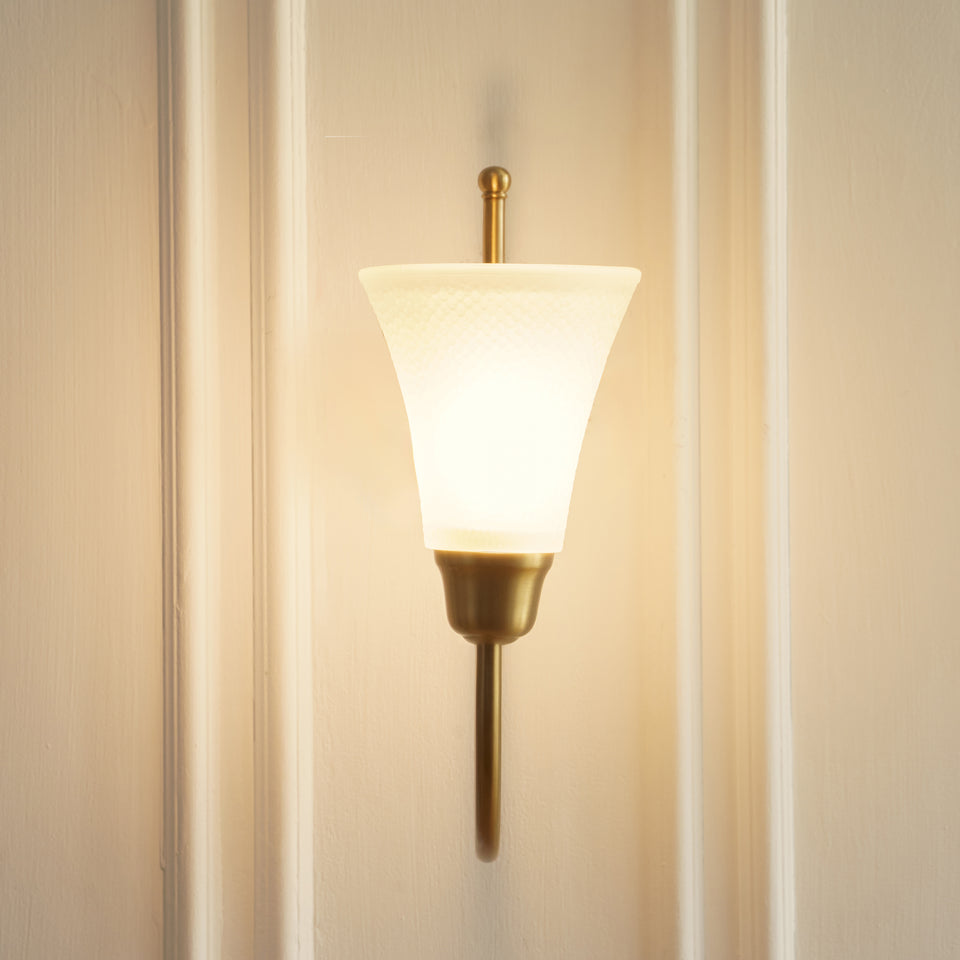 Divine Trends Brass Antique Finish Hockey Wall Lamp with Frosted Hammered Glass- with Reversable Design