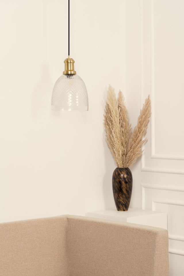 Divine Trends Diamond Cut Transparent Glass Pendant Light with Antique Brass Finish- Pack of 1