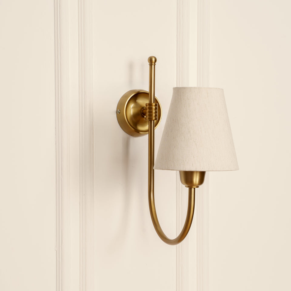 Divine Trends Brass Antique Finish Hockey Wall Lamp with Off White Shade