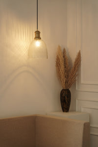 Divine Trends Diamond Cut Transparent Glass Pendant Light with Antique Brass Finish- Pack of 1