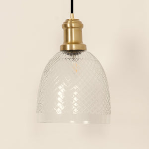 Divine Trends Diamond Cut Transparent Glass Pendant Light with Antique Brass Finish- Pack of 1