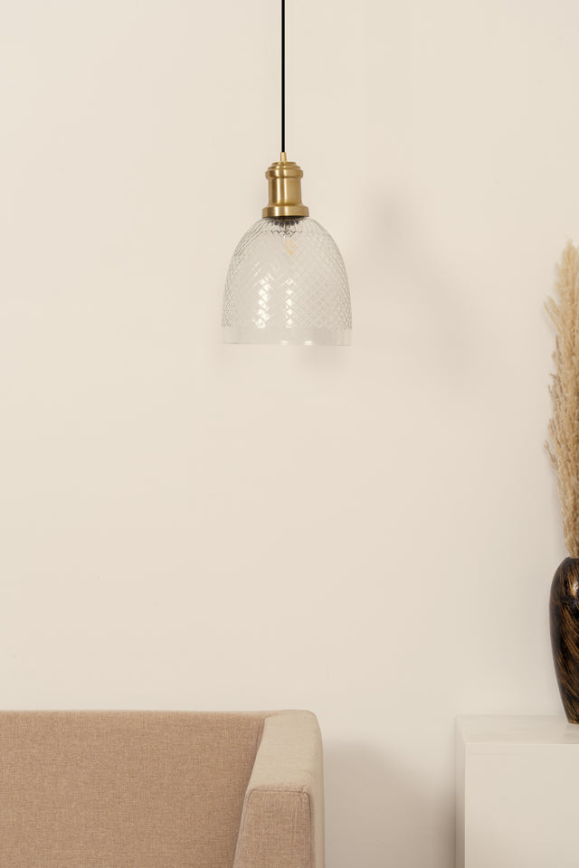 Divine Trends Diamond Cut Transparent Glass Pendant Light with Antique Brass Finish- Pack of 1