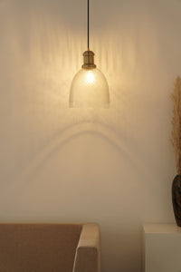 Divine Trends Diamond Cut Transparent Glass Pendant Light with Antique Brass Finish- Pack of 1