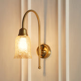 Divine Trends Brass Antique Finish Hockey Wall Lamp with Chimney Crackled Glass Shade- Reversable Design