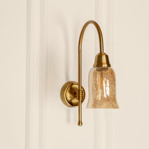 Divine Trends Brass Antique Finish Hockey Wall Lamp with Chimney Crackled Glass Shade- Reversable Design