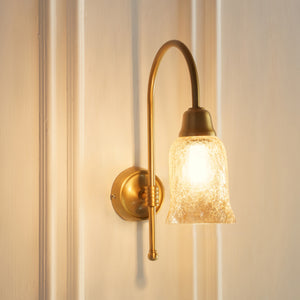 Divine Trends Brass Antique Finish Hockey Wall Lamp with Chimney Crackled Glass Shade- Reversable Design