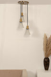 Divine Trends Brass Antique Finish Triple Pendant Hanging Glass Lamp with Frosted Hammered Glass Shade