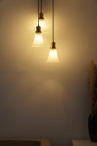 Divine Trends Brass Antique Finish Triple Pendant Hanging Glass Lamp with Frosted Hammered Glass Shade