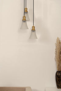 Divine Trends Brass Antique Finish Triple Pendant Hanging Glass Lamp with Frosted Hammered Glass Shade
