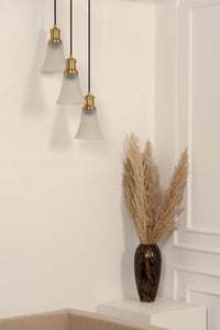 Divine Trends Brass Antique Finish Triple Pendant Hanging Glass Lamp with Frosted Hammered Glass Shade