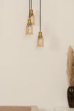 Divine Trends Brass Antique Finish Triple Pendant Hanging Glass Lamp with Chimney Crackled Glass Golden Luster Shade