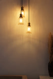 Divine Trends Brass Antique Finish Triple Pendant Hanging Glass Lamp with Chimney Crackled Glass Golden Luster Shade