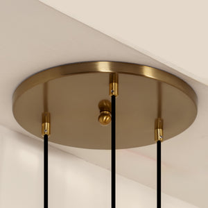 Divine Trends Brass Antique Finish Triple Pendant Hanging Glass Lamp with Chimney Crackled Glass Golden Luster Shade