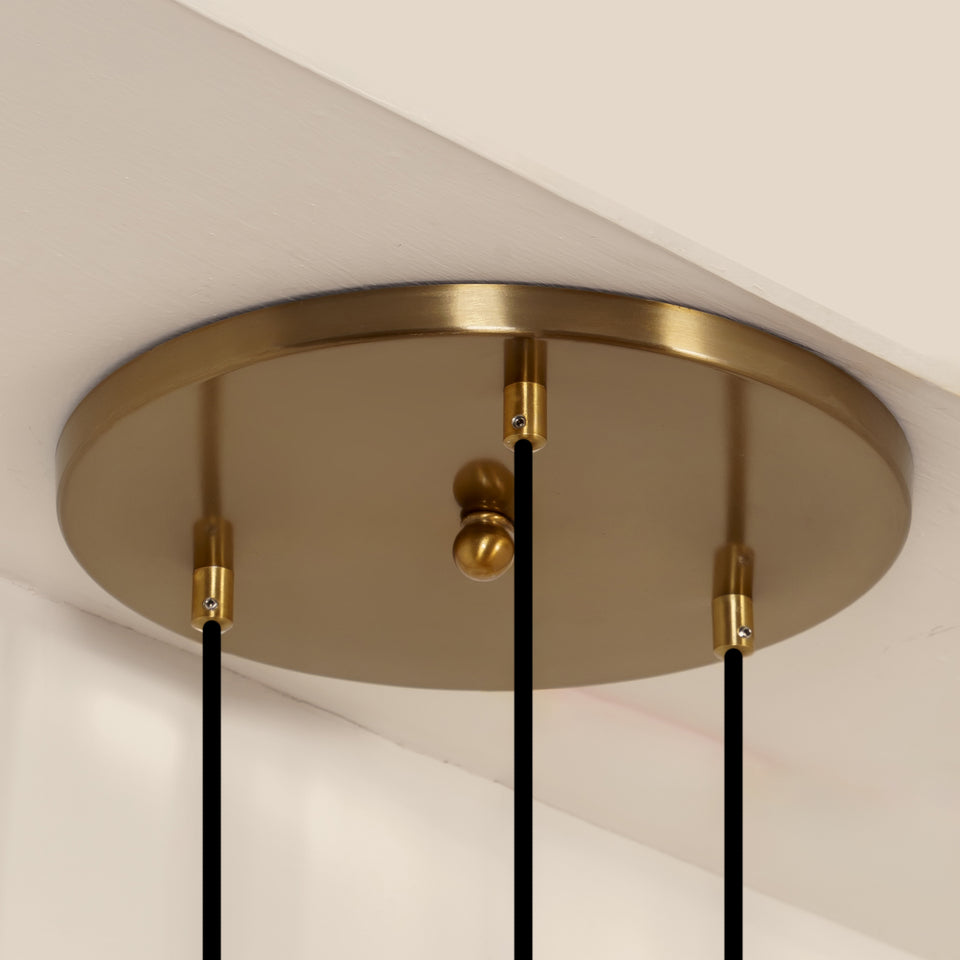 Divine Trends Brass Antique Finish Triple Pendant Hanging Glass Lamp with Chimney Crackled Glass Golden Luster Shade