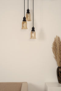 Divine Trends Black Finish Triple Pendant Hanging Glass Lamp with Chimney Crackled Glass Shade