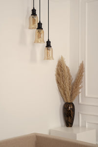 Divine Trends Black Finish Triple Pendant Hanging Glass Lamp with Chimney Crackled Glass Shade
