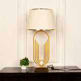 Divine Trends Modern Table Lamp Brass Antique Gold 27 Inches Height With Off White 14 Inches Diameter Gold Metal Ring Tapered Lampshade