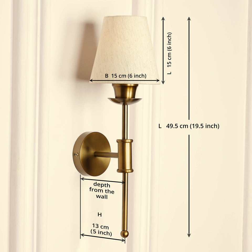 Divine Trends Brass Antique Finish Spacer Wall Lamp with Off White Shade