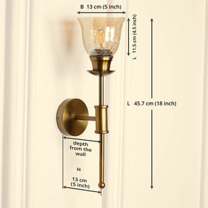 Divine Trends Brass Antique Finish Spacer Wall Lamp with Cup Crackled Glass Golden Luster Shade