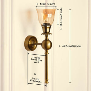 Divine Trends Brass Antique Finish Ball Wall Lamp with Cup Glass Golden Luster Shade