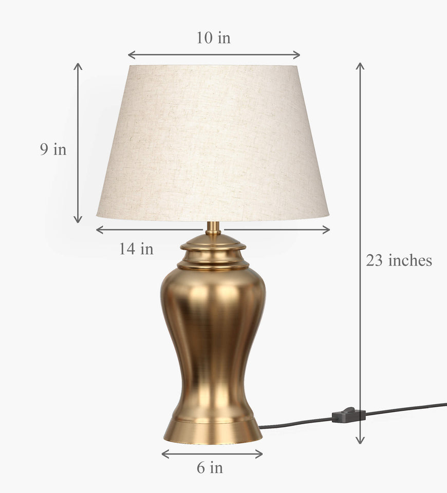 Table Lamp Brass Antique for Living room, Bedside table with Off White Lamp Shade - Royal lamp 23 Inches Height