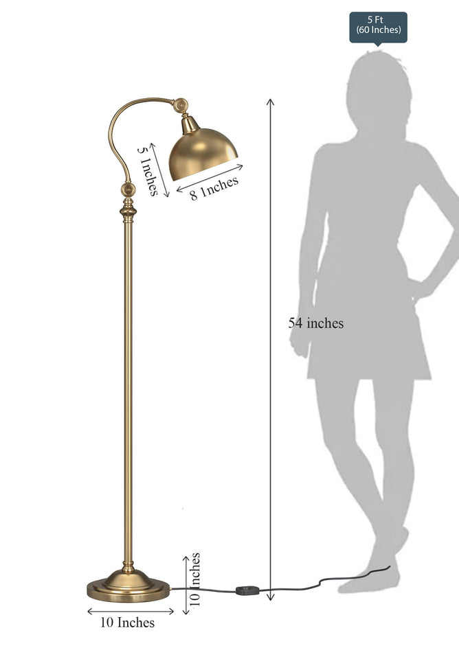 Cambridge Adjustable Floor Lamp in an Antique Brass Finish with Satin  Nickel Accents