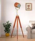 Spotlight Tripod Floor Lamp Standing for Living Room, Cafes- Brown Polished, Adjustable Height with Moveable Spotlight