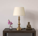 Table Lamp Brass Antique for Bedside, Living room with Off White Lamp Shade - Bedroom lamp 21 Inches Height
