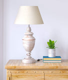 Wooden Distressed White Table Lamp including 14 inches Off White Lampshade