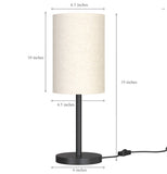 Table Lamp Black for Bedroom, Living Room with Off White Cylinder Lamp Shade - Sleek Bedside lamp 19 Inches Height