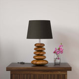 Pebble Wood Table Lamp for Bedroom, Bedside with Black Lamp Shade - 19 Inches Height