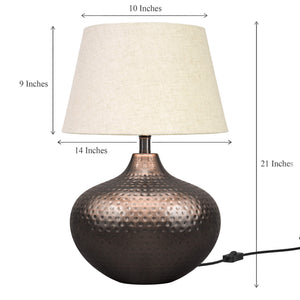 Table Lamp Hammered Copper Antique for Living room, Bedroom with Off White Lamp Shade - Bedside lamp 21 Inches Height