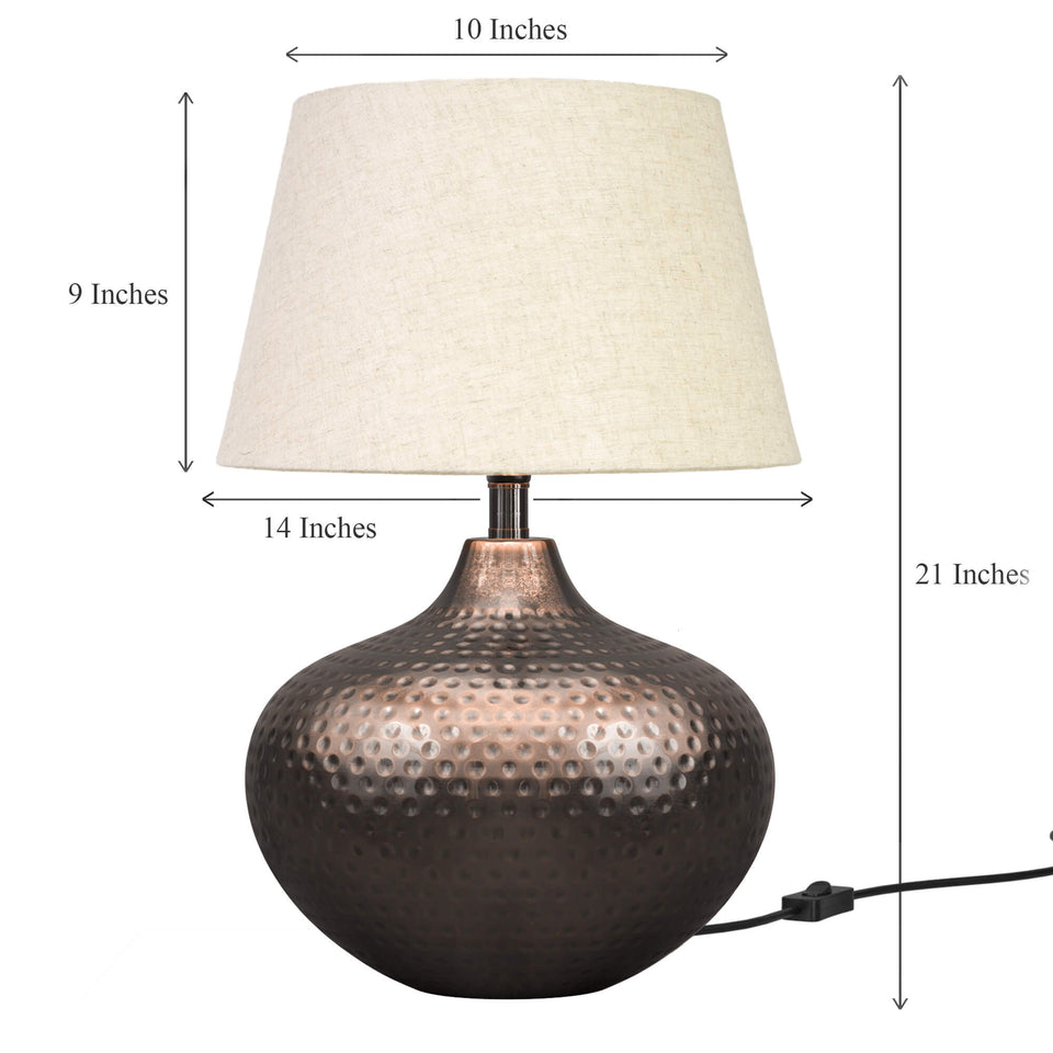 Table Lamp Hammered Copper Antique for Living room, Bedroom with Off White Lamp Shade - Bedside lamp 21 Inches Height
