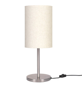 Table Lamp Silver Satin Nickel for Bedside, Living Room with Off White Cylinder Lamp Shade - Sleek Bedroom lamp 19 Inches Height