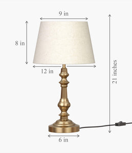 Table Lamp Brass Antique for Bedside, Living room with Off White Lamp Shade - Bedroom lamp 21 Inches Height