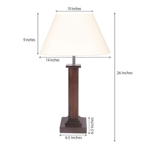 Wooden Table Lamp Brown Polished for Living room, Bedroom with Off White Lamp Shade - Traditional bedside lamp 26 Inches Height