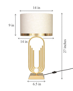 Divine Trends Modern Table Lamp Brass Antique Gold 27 Inches Height With Off White 14 Inches Diameter Drum Lampshade
