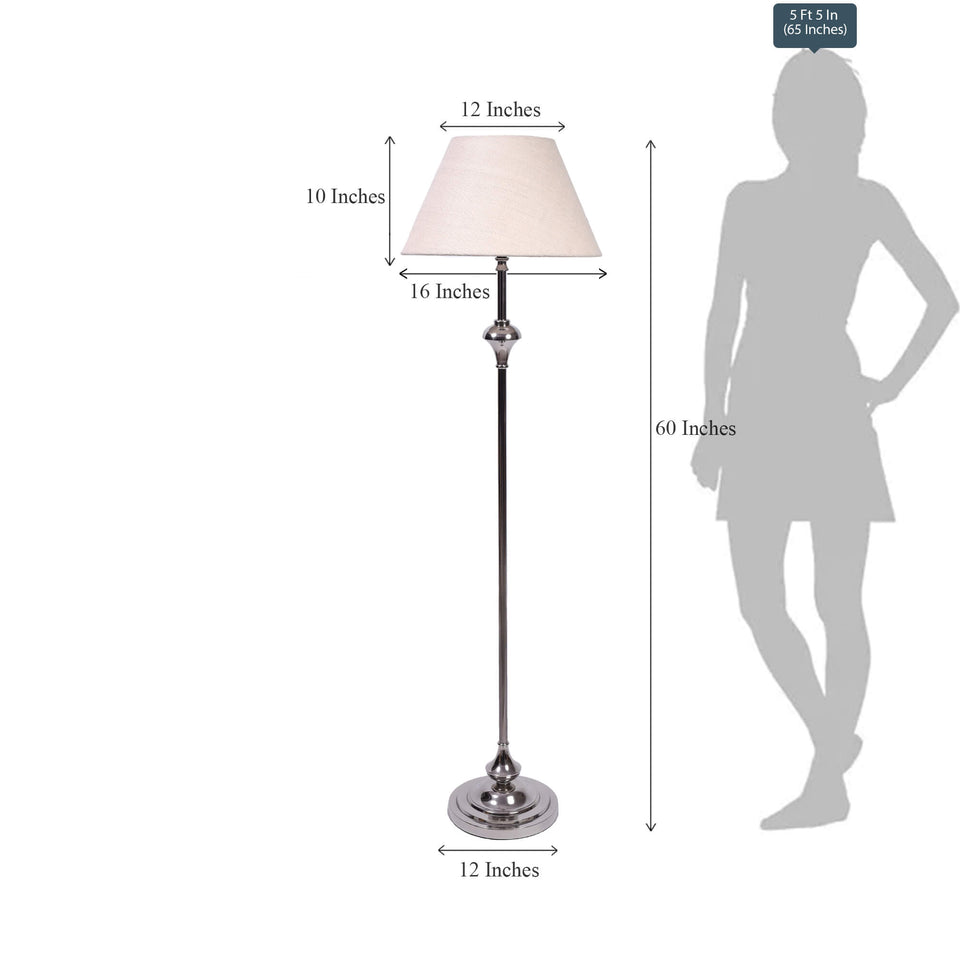 Royal Floor Lamp Standing Silver Nickel for Living room, Bedroom - 5ft Height with Off white Lamp Shade