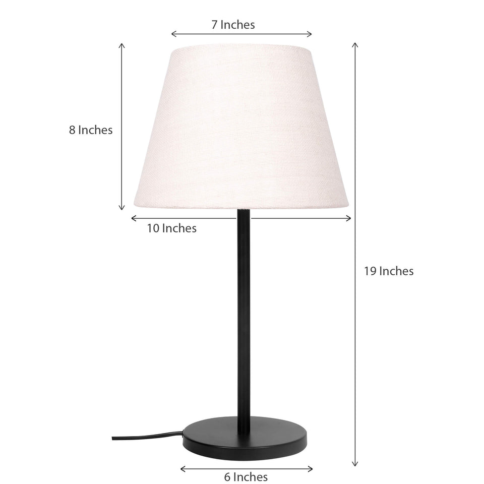Table Lamp Black for Bedroom, Living Room with Off White Lamp Shade - Sleek Bedside lamp 19 Inches Height