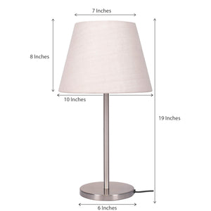 Table Lamp Silver Satin Nickel for Bedroom, Living Room with Off White Lamp Shade - Sleek Bedside lamp 19 Inches Height