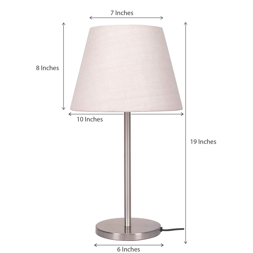 Table Lamp Silver Satin Nickel for Bedroom, Living Room with Off White Lamp Shade - Sleek Bedside lamp 19 Inches Height