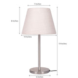 Table Lamp Silver Satin Nickel for Bedroom, Living Room with Off White Lamp Shade - Sleek Bedside lamp 19 Inches Height