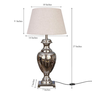 Royal Table Lamp Silver Nickel for Living room, Bedside with Off White Lamp Shade 27 Inches Height