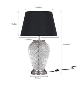Divine Trends Diamond Cut Glass Table Lamp Silver Finish 23 Inches Height With Black 14 Inches Diameter Lampshade